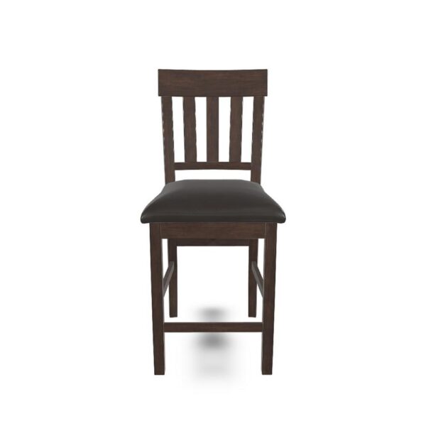 Hado Counter Height Chair Set of 2, Brown Faux Leather, Slatted Back