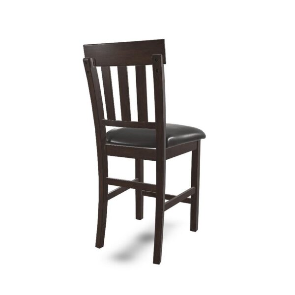 Hado Counter Height Chair Set of 2, Brown Faux Leather, Slatted Back