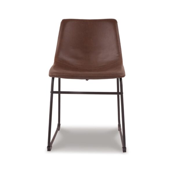 Tia Dining Chair Set of 2, Brown Faux Leather, Bucket Seat, Metal