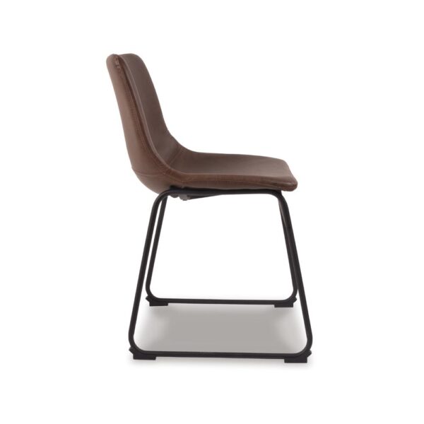 Tia Dining Chair Set of 2, Brown Faux Leather, Bucket Seat, Metal