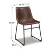 Tia Dining Chair Set of 2, Brown Faux Leather, Bucket Seat, Metal