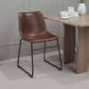 Tia Dining Chair Set of 2, Brown Faux Leather, Bucket Seat, Metal