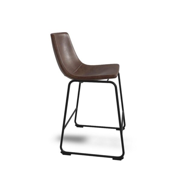 Tia Counter Height Chair Set of 2, Brown Faux Leather, Bucket Seat