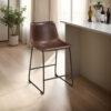 Tia Counter Height Chair Set of 2, Brown Faux Leather, Bucket Seat