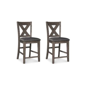 Caity Counter Height Chair Set of 2, Gray Acacia Wood, X Shaped Back