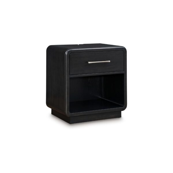 Robeck Nightstand, 1 Drawer, Black 26 Inch, Silver Metal Handles