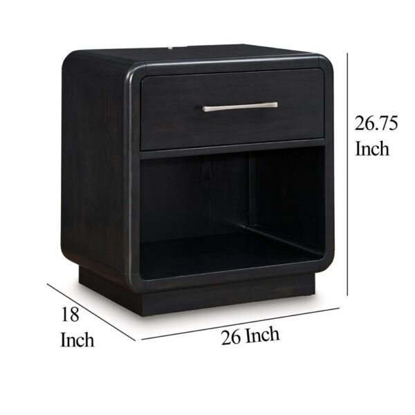 Robeck Nightstand, 1 Drawer, Black 26 Inch, Silver Metal Handles