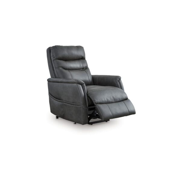 Barrett Power Lift Recliner Chair, Dark Gray Faux Leather, Pillow Back