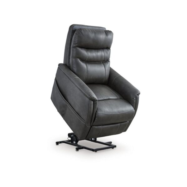 Barrett Power Lift Recliner Chair, Dark Gray Faux Leather, Pillow Back