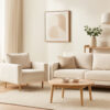 Remy Accent Chair, Bench Seat w Track Arms, Plush Off White Boucle