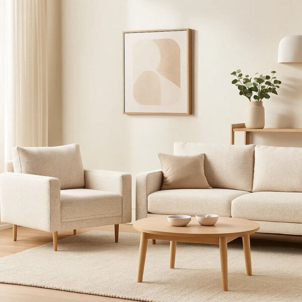 Remy Accent Chair, Bench Seat w Track Arms, Plush Off White Boucle