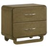 Deon Nightstand, 2 Drawers w Nickel Handles, Sled Legs, Nutmeg Brown