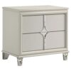 Ory Nightstand w 2 Drawers, Chrome Star Handle, Pearl Ivory Wood