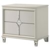Ory Nightstand w 2 Drawers, Chrome Star Handle, Pearl Ivory Wood