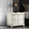 Ory Nightstand w 2 Drawers, Chrome Star Handle, Pearl Ivory Wood