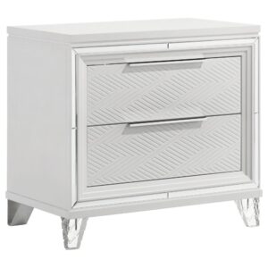 1502202669921a4a9e110.jpeg Mory Nightstand, 2 Drawers, Embossed Herringbone Pattern White, Chrome