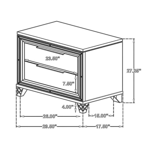 1502202669921a51656bf.jpeg Mory Nightstand, 2 Drawers, Embossed Herringbone Pattern White, Chrome