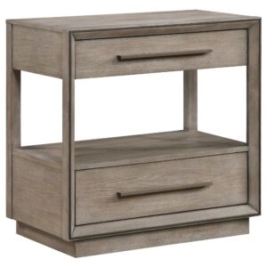 1502202669921a559c7a3.jpeg Lyni Nightstand, 2 Storage Drawers, Open Shelf, Washed Oak Brown