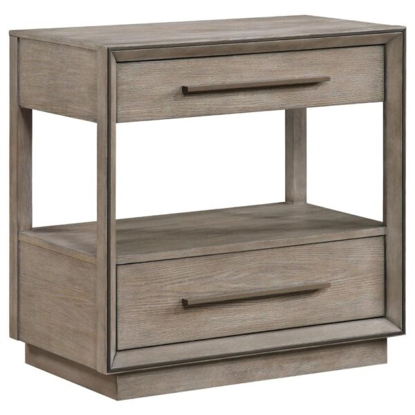 1502202669921a559c7a3.jpeg Lyni Nightstand, 2 Storage Drawers, Open Shelf, Washed Oak Brown