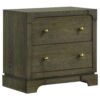 Seon Nightstand, 2 Drawers with Brass Knobs, Dark Cocoa Brown Wood