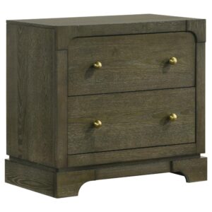 1502202669921a62ed804.jpeg Seon Nightstand, 2 Drawers with Brass Knobs, Dark Cocoa Brown Wood