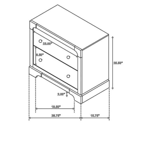Seon Nightstand, 2 Drawers with Brass Knobs, Dark Cocoa Brown Wood