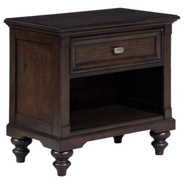 1502202669921a6e43d03.jpeg Meon Nightstand w Drawer and Open Cubby Shelf, Dark Oak Brown Wood