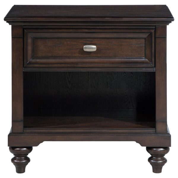 1502202669921a6fdc321.jpeg Meon Nightstand w Drawer and Open Cubby Shelf, Dark Oak Brown Wood