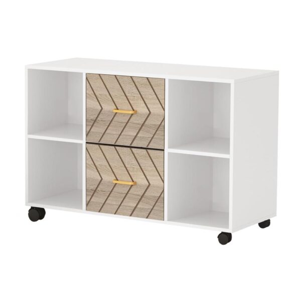 File Cabinet, 4 Storage Shelves, 2 Brown Drawers, Wheel Base 39 Inch