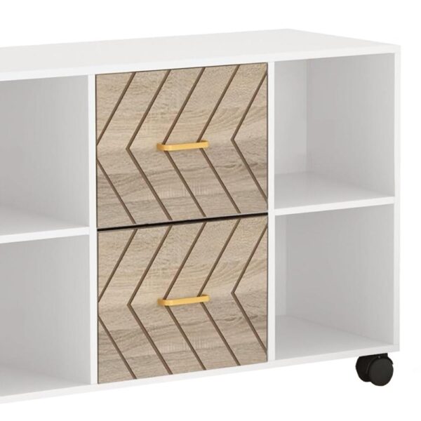 File Cabinet, 4 Storage Shelves, 2 Brown Drawers, Wheel Base 39 Inch