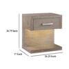 Keno Nightstand, 27 Inch Brown Acacia Wood, Storage Drawer, LED Light