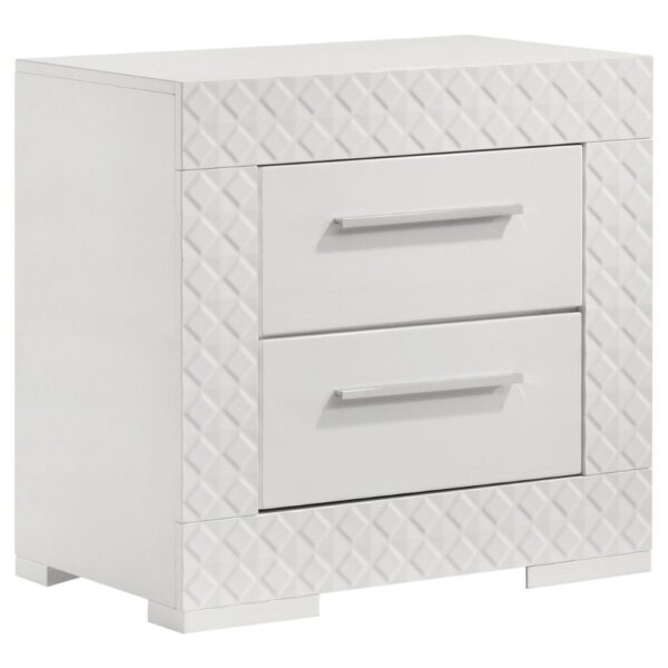 Ivon Nightstand, 2 Drawers, 26 Inch Modern Glossy White Solid Hardwood