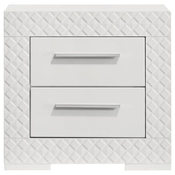 Ivon Nightstand, 2 Drawers, 26 Inch Modern Glossy White Solid Hardwood