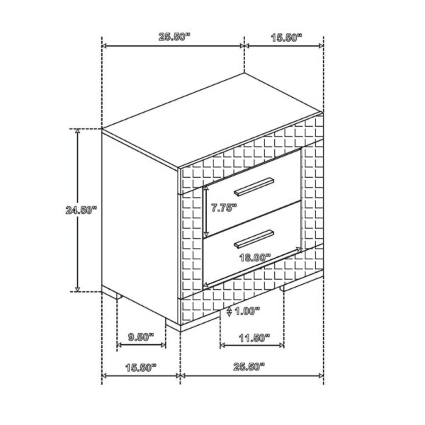 Ivon Nightstand, 2 Storage Drawers, 26 Inch Glossy Gray Hardwood