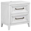 Leva Nightstand, 28 Inch, Distressed White Acacia Wood, 2 Drawers