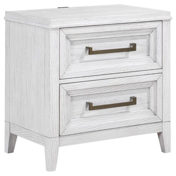 Leva Nightstand, 28 Inch, Distressed White Acacia Wood, 2 Drawers