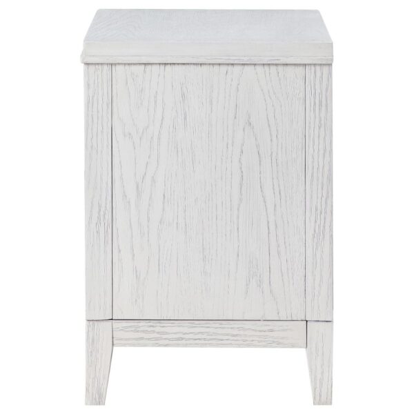 Leva Nightstand, 28 Inch, Distressed White Acacia Wood, 2 Drawers