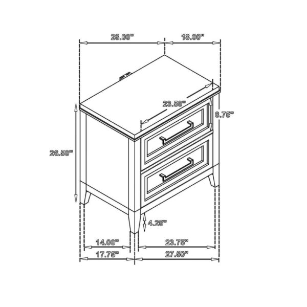 Leva Nightstand, 28 Inch, Distressed White Acacia Wood, 2 Drawers