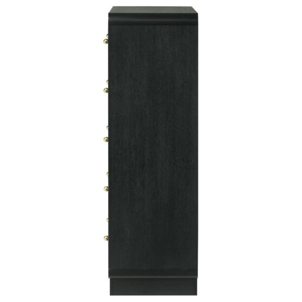 Cavy Tall Dresser Chest, 6 Drawers, Black Wood, Round Gold Knobs