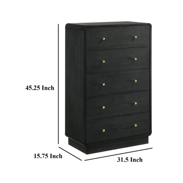 Cavy Tall Dresser Chest, 6 Drawers, Black Wood, Round Gold Knobs