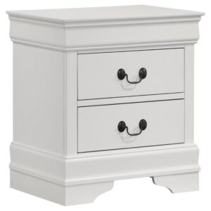 Nim Nightstand, 2 Storage Drawers, 24 Inch, Classic White Molded Trim