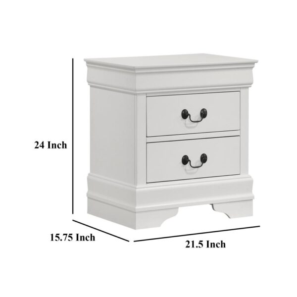 Nim Nightstand, 2 Storage Drawers, 24 Inch, Classic White Molded Trim