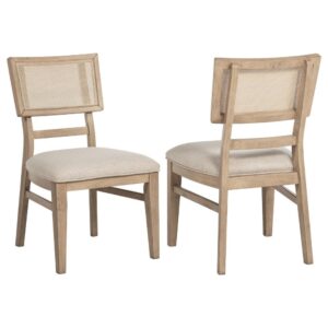 Lno Dining Side Chair Set of 2, Radio Cane Woven Back, Beige Wood