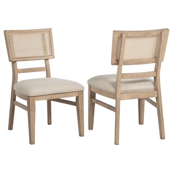 Lno Dining Side Chair Set of 2, Radio Cane Woven Back, Beige Wood