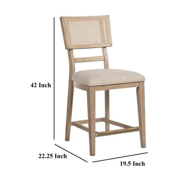 Lno Counter Dining Side Chair Set of 2, Rattan Woven Back, Beige Wood