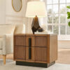 Reon Nightstand, 2 Drawers, Decorative Reeded Ash Brown Black Wood