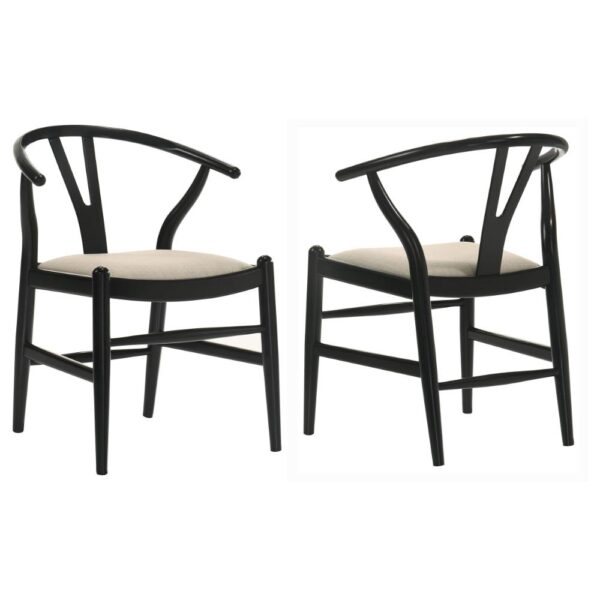 1502202669921b56886ba.jpeg Ellie Wishbone Dining Chair Set of 2, Beige Fabric, Black Hardwood