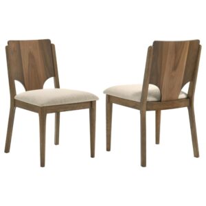 Billie Dining Chair Set of 2, Beige Fabric Seat, Brown Hardwood Frame