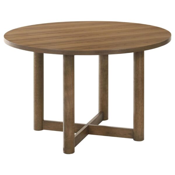 Billie Dining Table, Brown Wood Frame, Cross Legs, Round 46 Inch