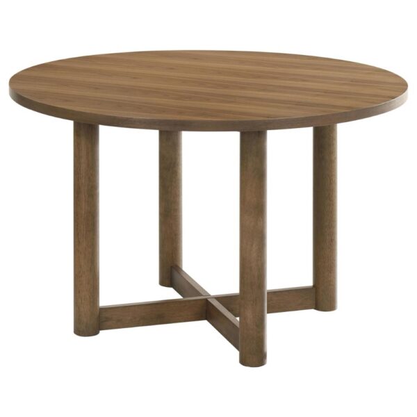Billie Dining Table, Brown Wood Frame, Cross Legs, Round 46 Inch